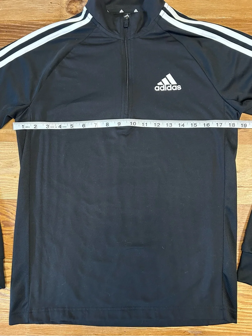 adidas Black Long-Sleeve 1/4 Zip Performance Jacket with White Stripes